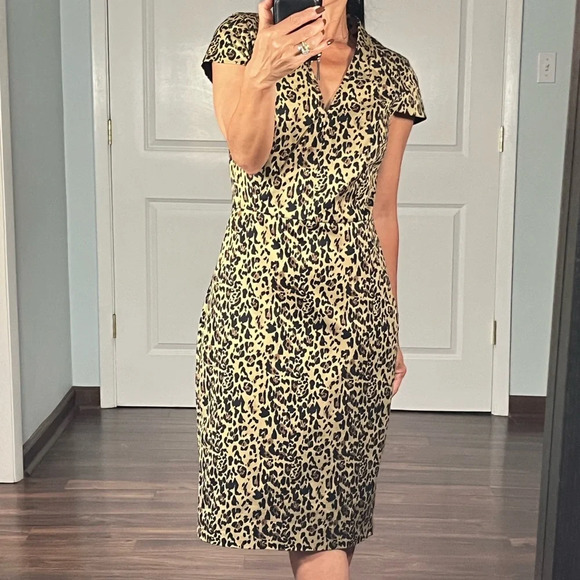 J. Crew V-neck sheath dress in leopard print Sz 2 NWT - Picture 4 of 12
